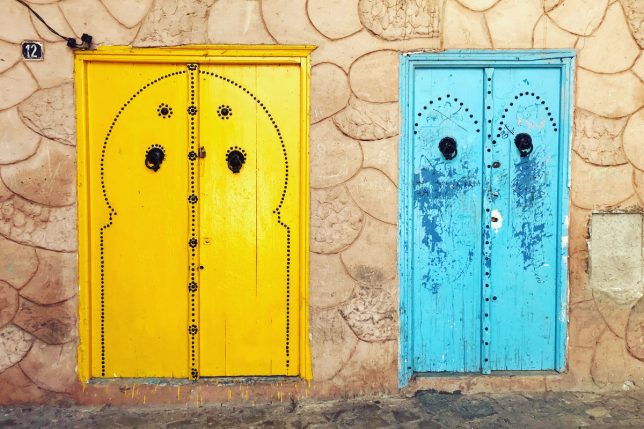 Two coloured doors in the medina of Tunis, Tunisia.