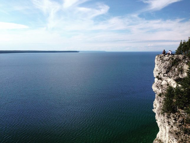 A photo of the Georgian Bay seen from the cliffs of the Bruce Peninsula near Lion's Head, Ontario, Canada.
